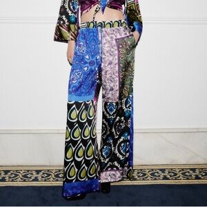 Zara Colorful Pattern Bohemian Beach Boho Wide-Leg Pants Elastic Waist